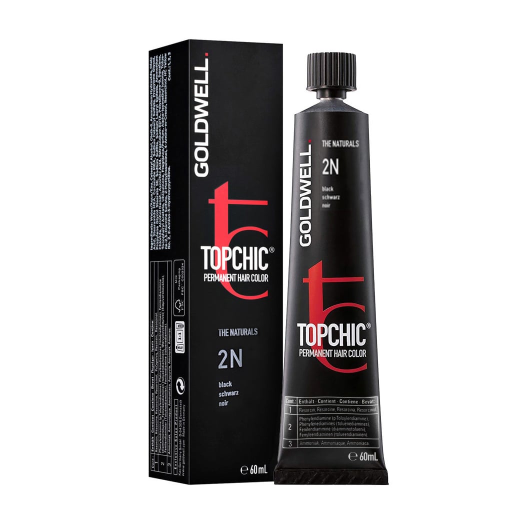 Стійка професійна фарба для волосся Goldwell Topchic Permanent Hair Color 2N Black, 60 мл